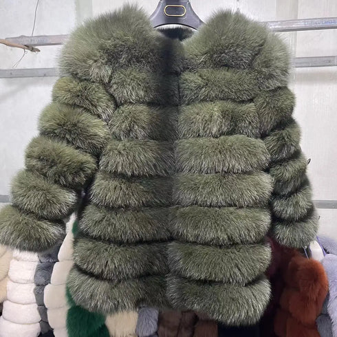 70CM 4in1 New Fast Shipping New Fashion Women Fashion Real Natural Fox Fur Long Coat Jacket for Winter Warm Over Coat